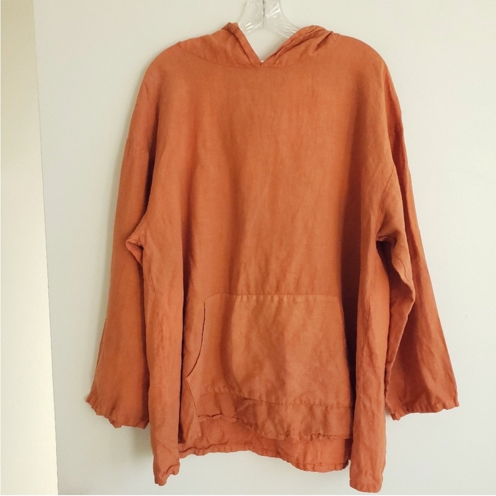 Bryn Walker Orange Linen Pullover Hooded Shirt